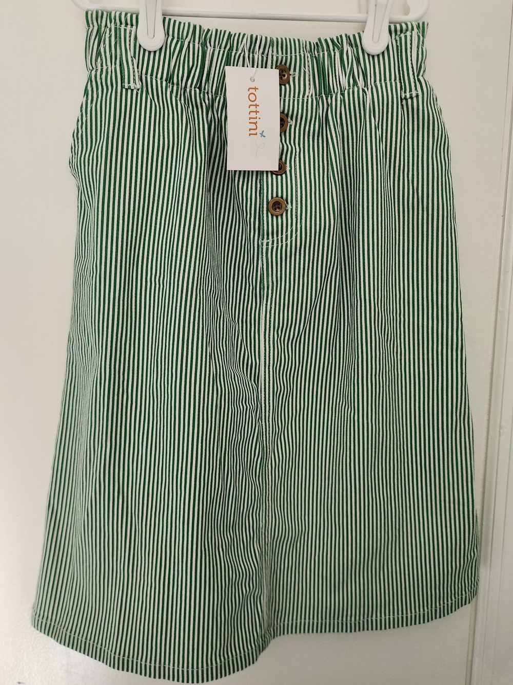 NWT Tween Girl Knee Length Green & White Striped Skirt